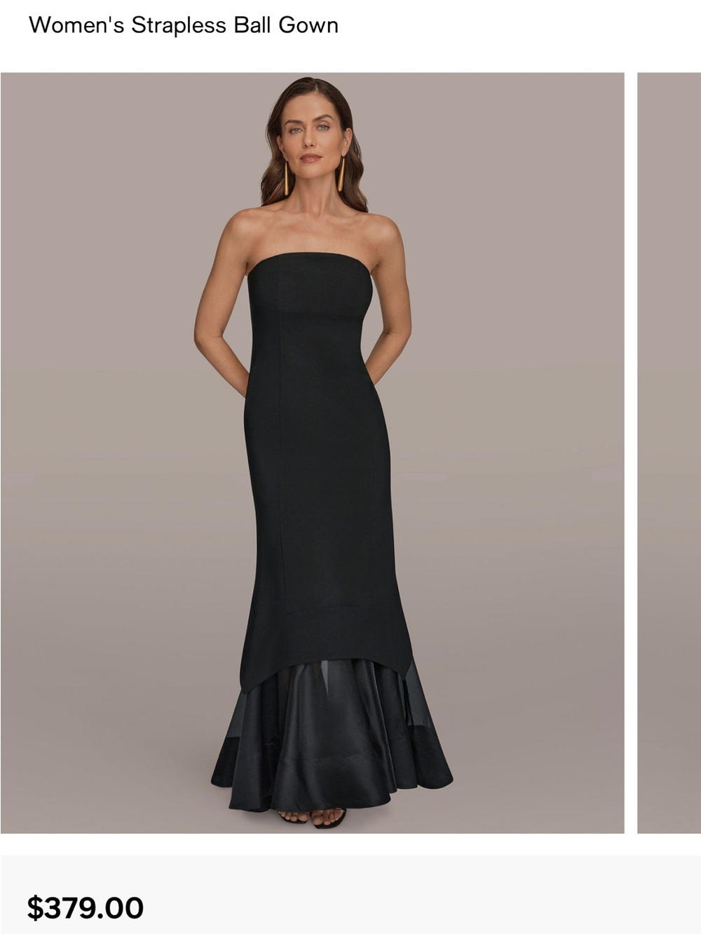 Donna Karan Black Strapless Ball Gown with organza underlay